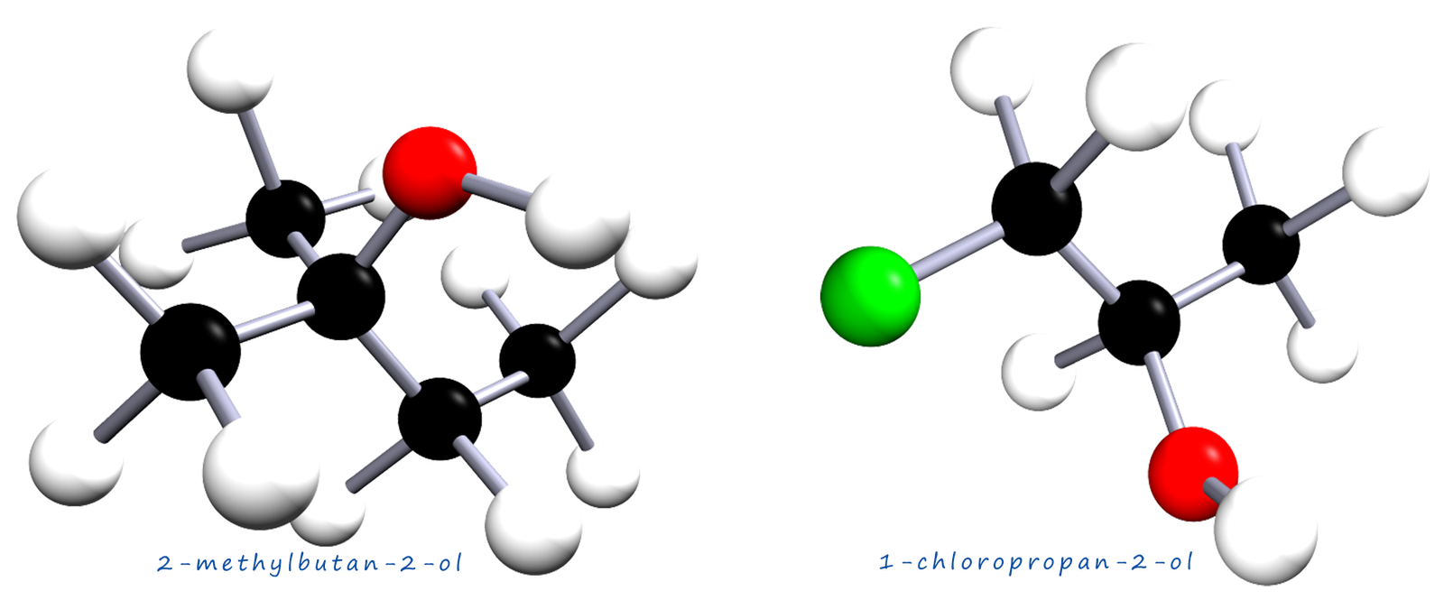 3d models of different alcohol molecules along with their names.